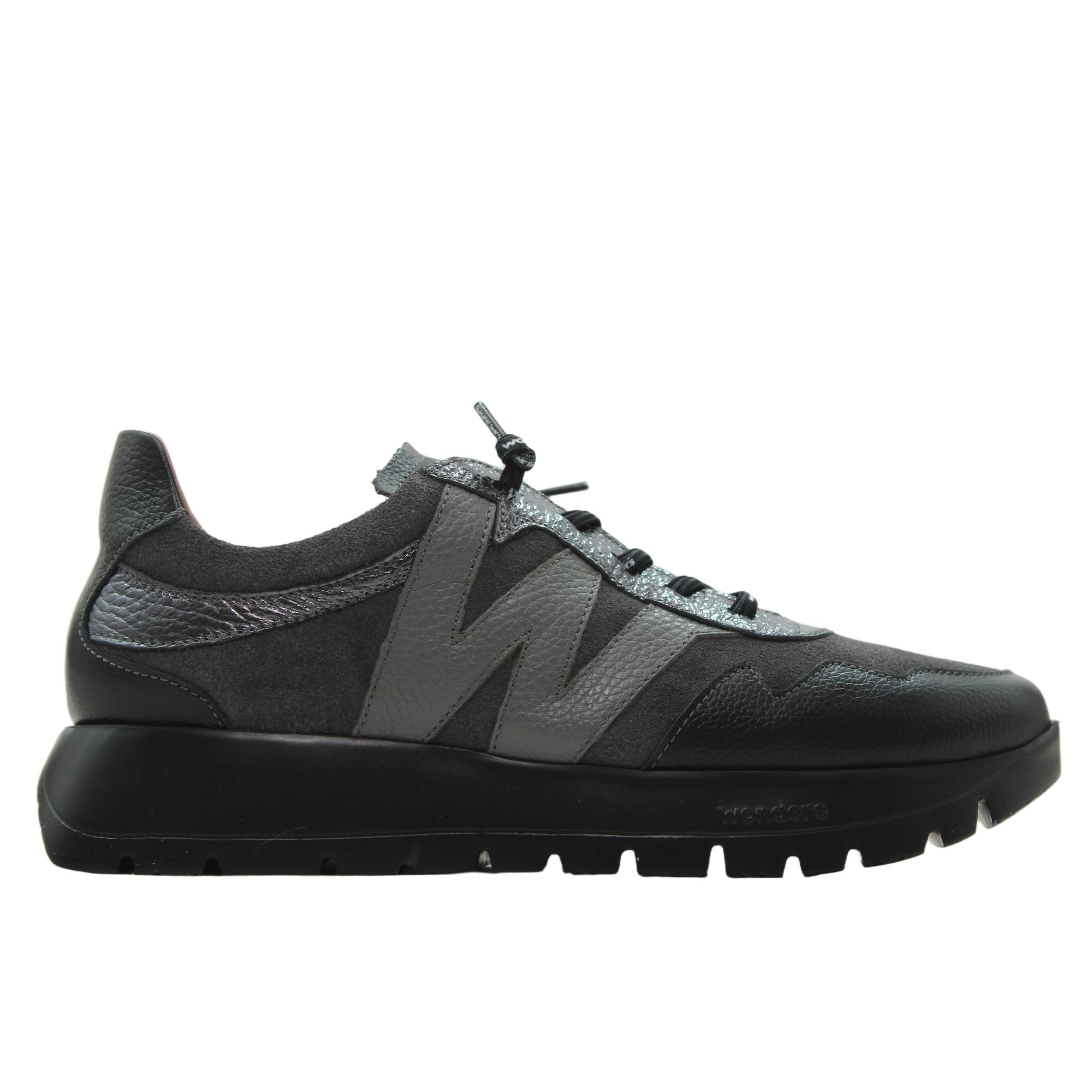 Wonders A-24110 Sneakers casual de piel y serraje, cordones elásticos, suela de goma, para señora