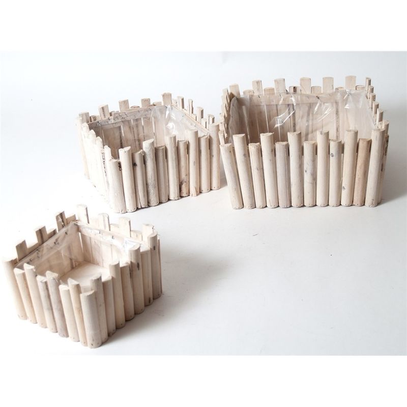 Maceteros Cuadrados Madera Set 3 Gerimport 26 X 26 X 14 Cm - Decoración Moderna