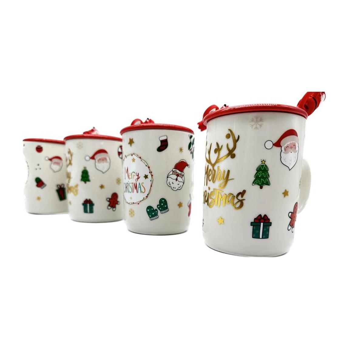 Pack de 4 Tazas Navideñas de Porcelana - Ideal para Café y Leche - Resistente a Microondas y Lavavajillas