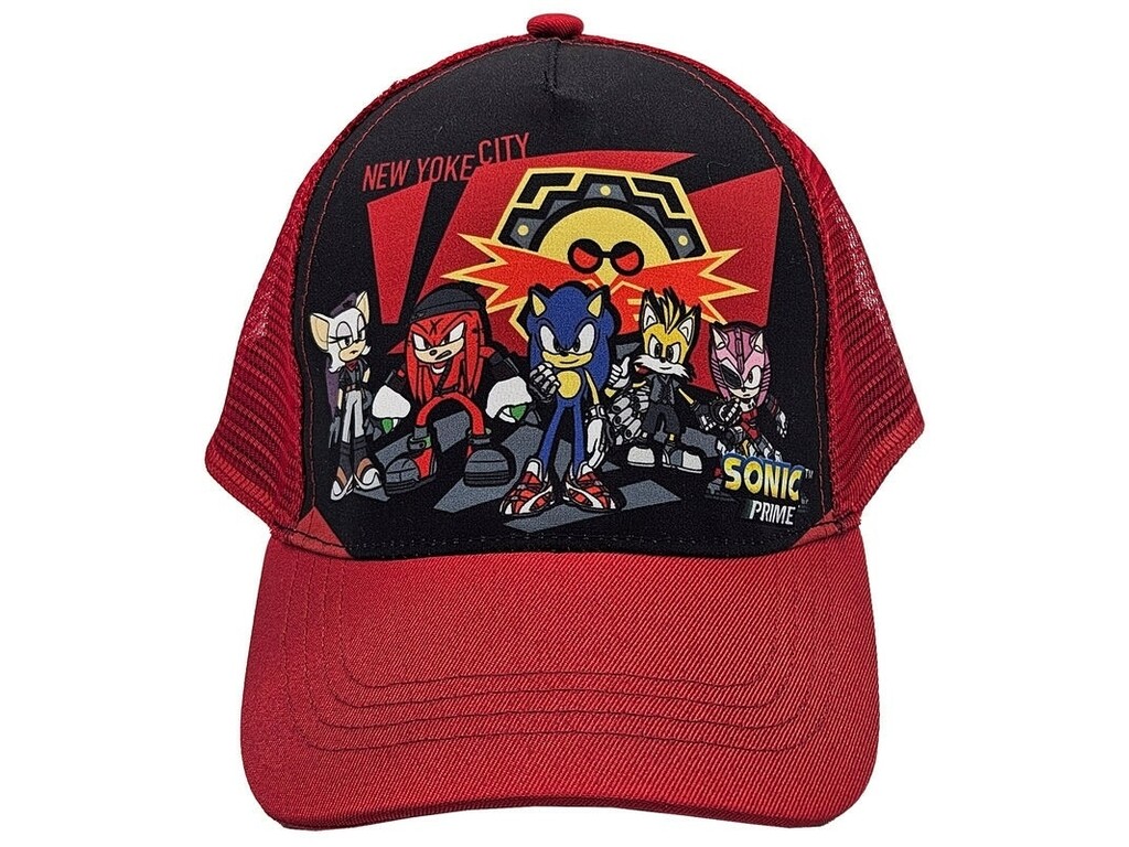 CYP Sonic Prime Gorra Roja y Negra Ajustable con Rejilla - Protección Solar