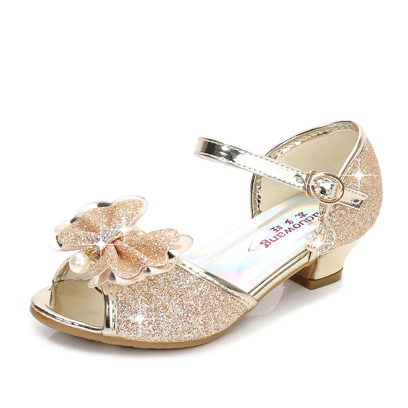 TK Zapatos De Cuero Para Niñas Con Flores Y Lentejuelas Casual Nudo De Mariposa Plateados Rosa Y Azul Zapatos Altos Para Niñas Talla True to Size
