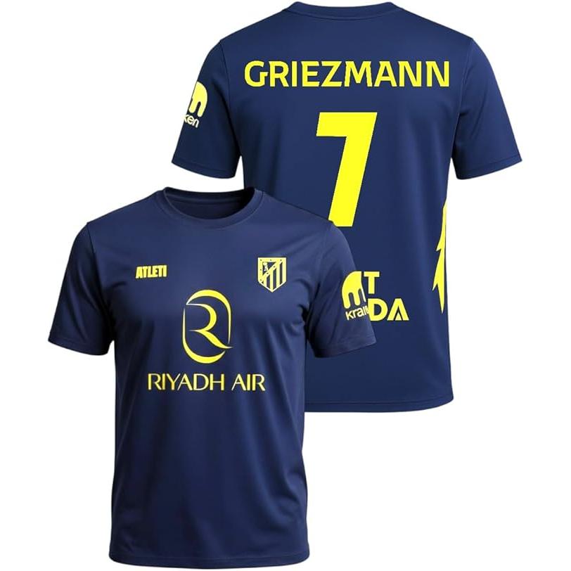 Atletico de Madrid - Camiseta Segunda Equipación 2025‑2026 | Réplica Oficial Griezmann 7 | Azul Marino y Amarillo | Corte Clásico | Tejido Transpirable