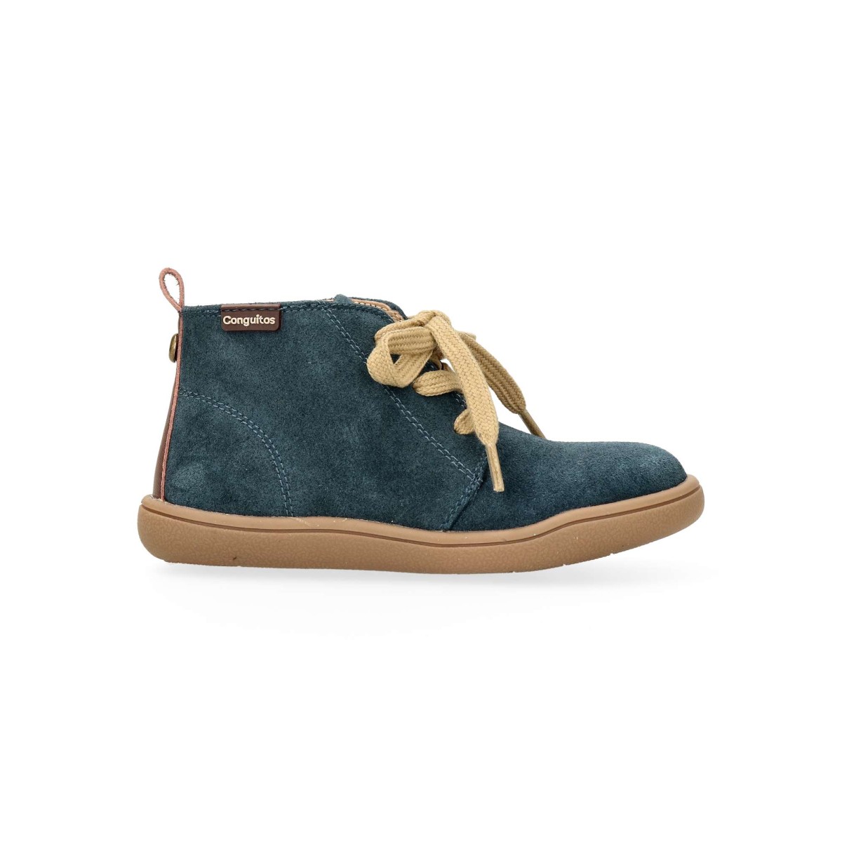 Conguitos - Botas safari barefoot niño de microfibra azul efecto ante con puntera ancha y suela flexible