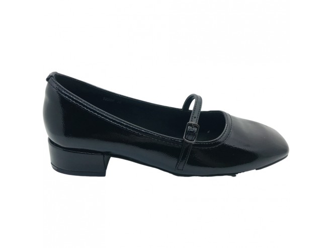 Zapatos Mujer Mary Jane Mandarina Shoes Negro con Tacón Plano y Suela de Cuerolite