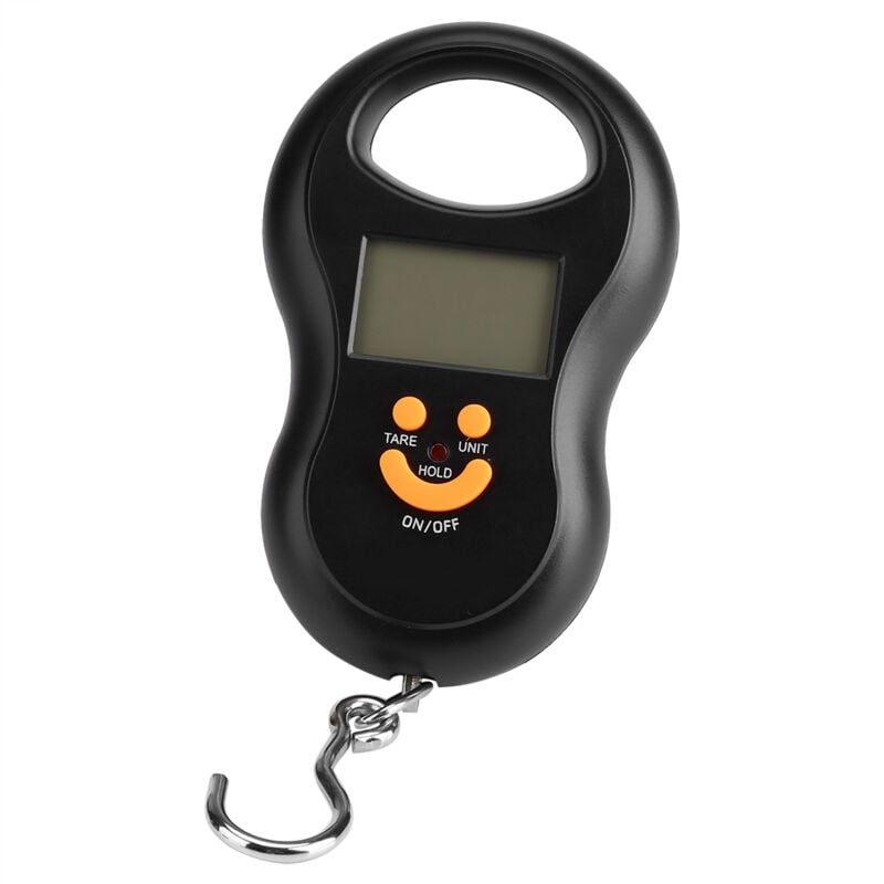 CA Báscula digital portátil de bolsillo con pantalla LCD, electrónica, con gancho para cinturón, para colgar equipaje y retroiluminación (negra)