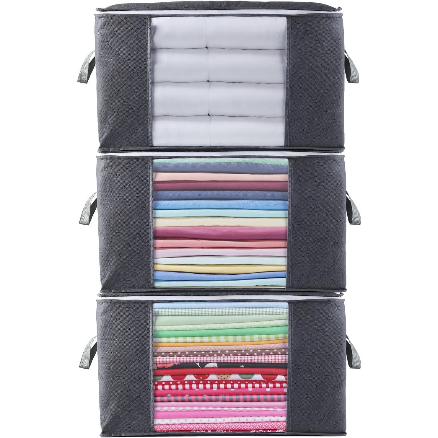 TK Juego de 5 unidades de almacenamiento de ropa plegable con mango reforzado, cremallera estable para ropa, ropa de cama, edredones, colchas, almohadas