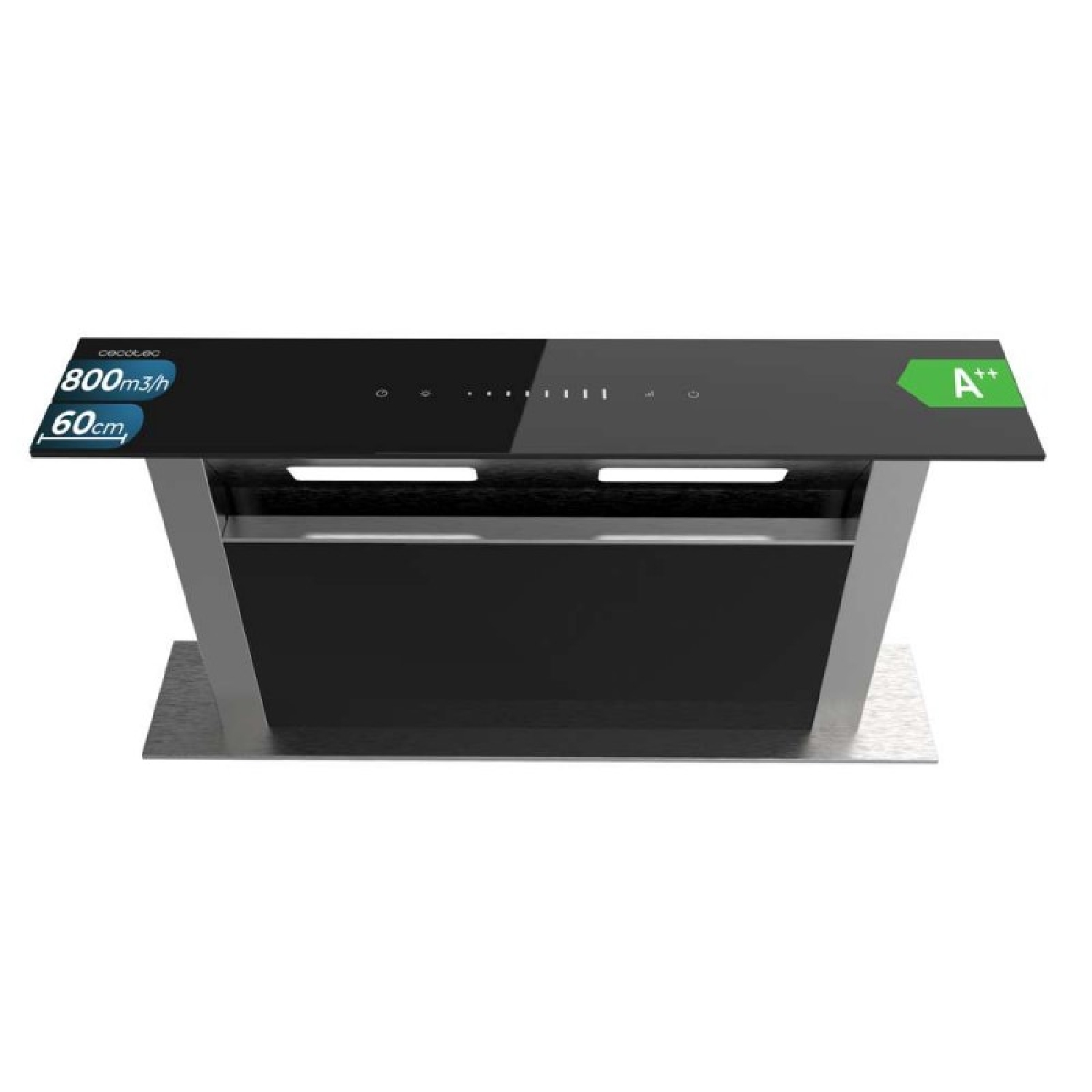 Cecotec Campana Extractora de Encimera 90m Bolero Flux ET 608000 Glass Black A++. 210W, Succión 800m3/h, 8 Velocidades