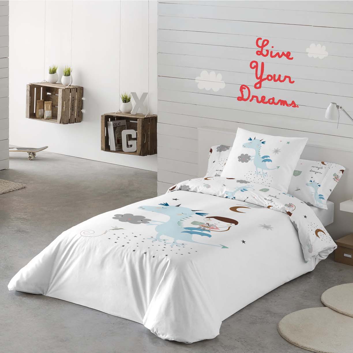 HACIENDO EL INDIO - Funda Nórdica Infantil Estampada 100% Algodón Extrasuave - Juego de 2 Piezas Funda de Edredón y 1 Funda de Almohada - Cama 90/105 cm - Sin Relleno - Fabricada en España