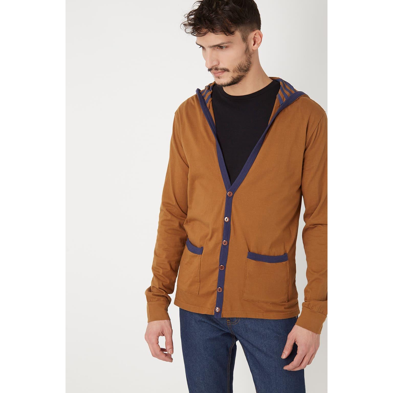 Cardigan punto capucha estampada algodón bolsillos botones hombre – War Wolf