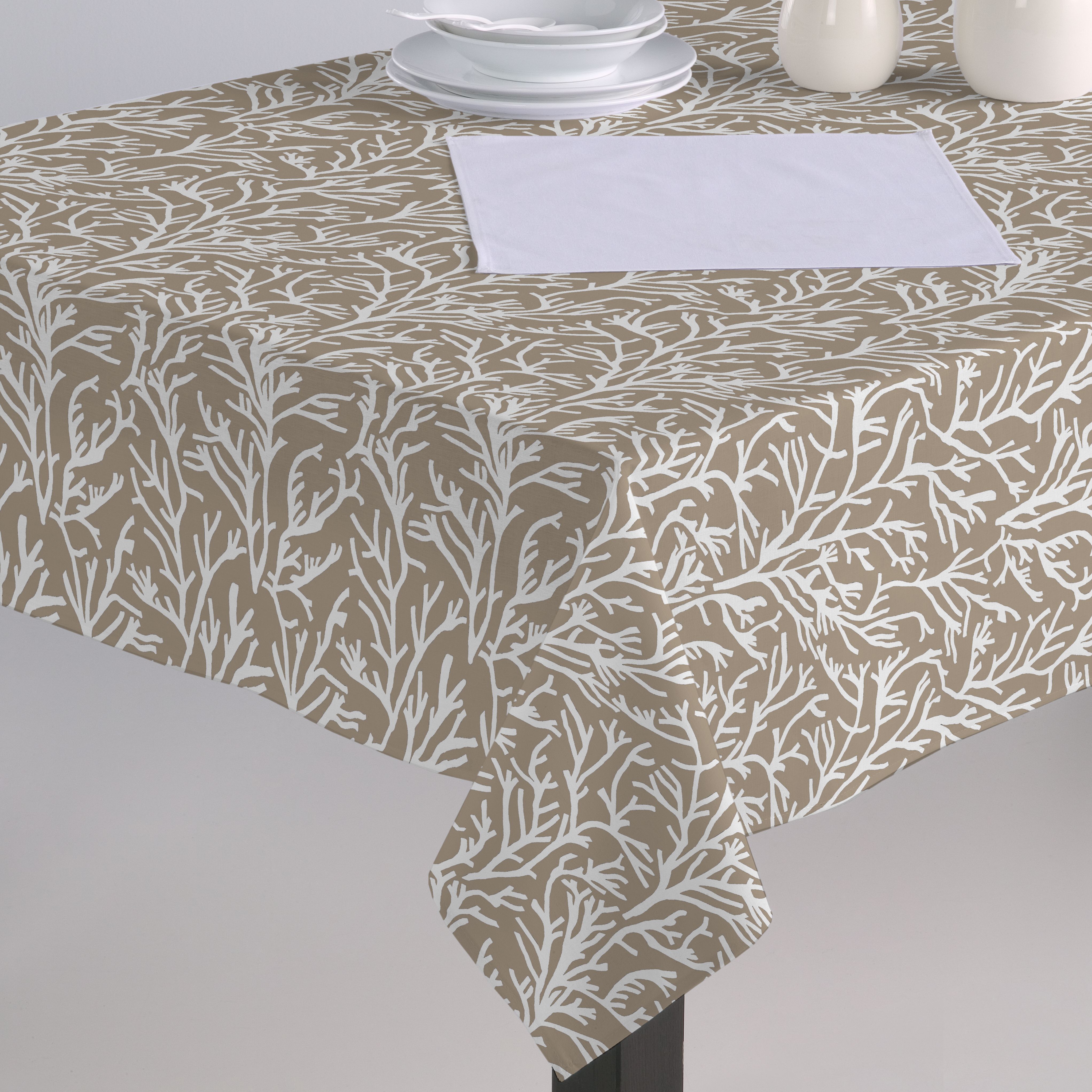 Mantel Antimanchas Hulehule Tex - Tela Resinada Estampado De Ramas De Coral Disponible En Tonos Beige Negro o Gris - BERLIN