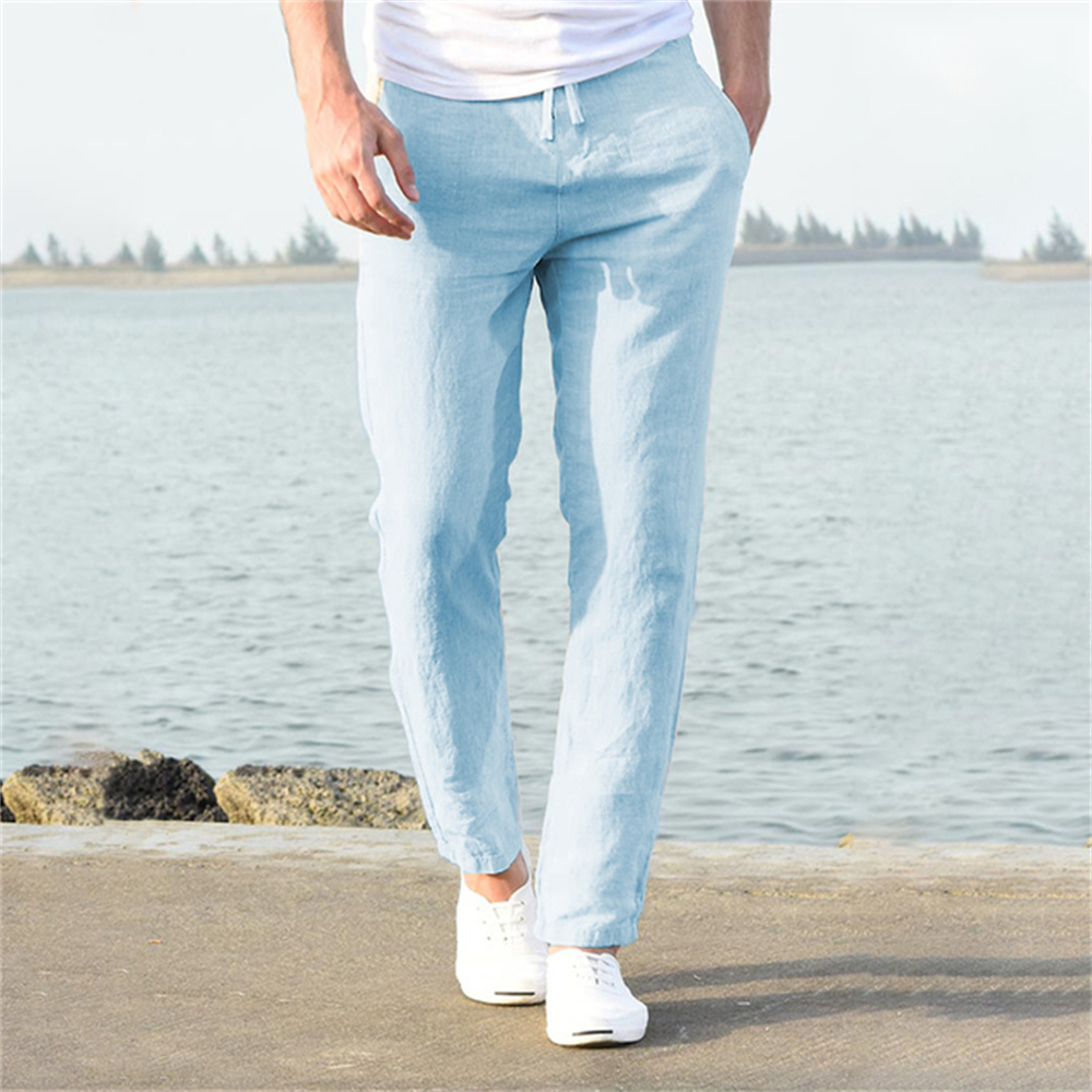 TK Men's Cotton Linen Pants Male Autumn New Breathable Solid Color Linen Trousers Fitness Streetwear S-3XL