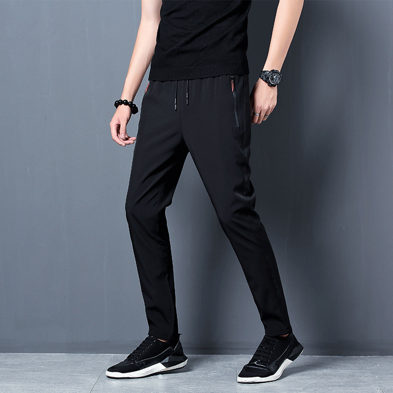 TK Pantalones Casuales Para Hombre De Seda Con Hielo 2024 Verano Nuevos En Negro Y Gris Mallas Elásticas Transpirables De Negocios Pantalones Rectos Para Exterior