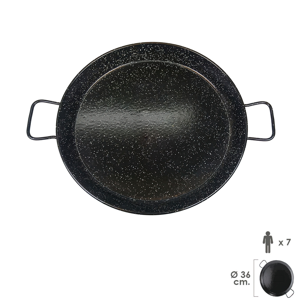 GARCIMA Paellera Valenciana Esmaltada Negra | Sartén para Paella Tradicional Antióxido | Apta para Gas, Leña y Horno | Raciones de 2 a 30 Personas | Medidas de 26 cm a 70 cm