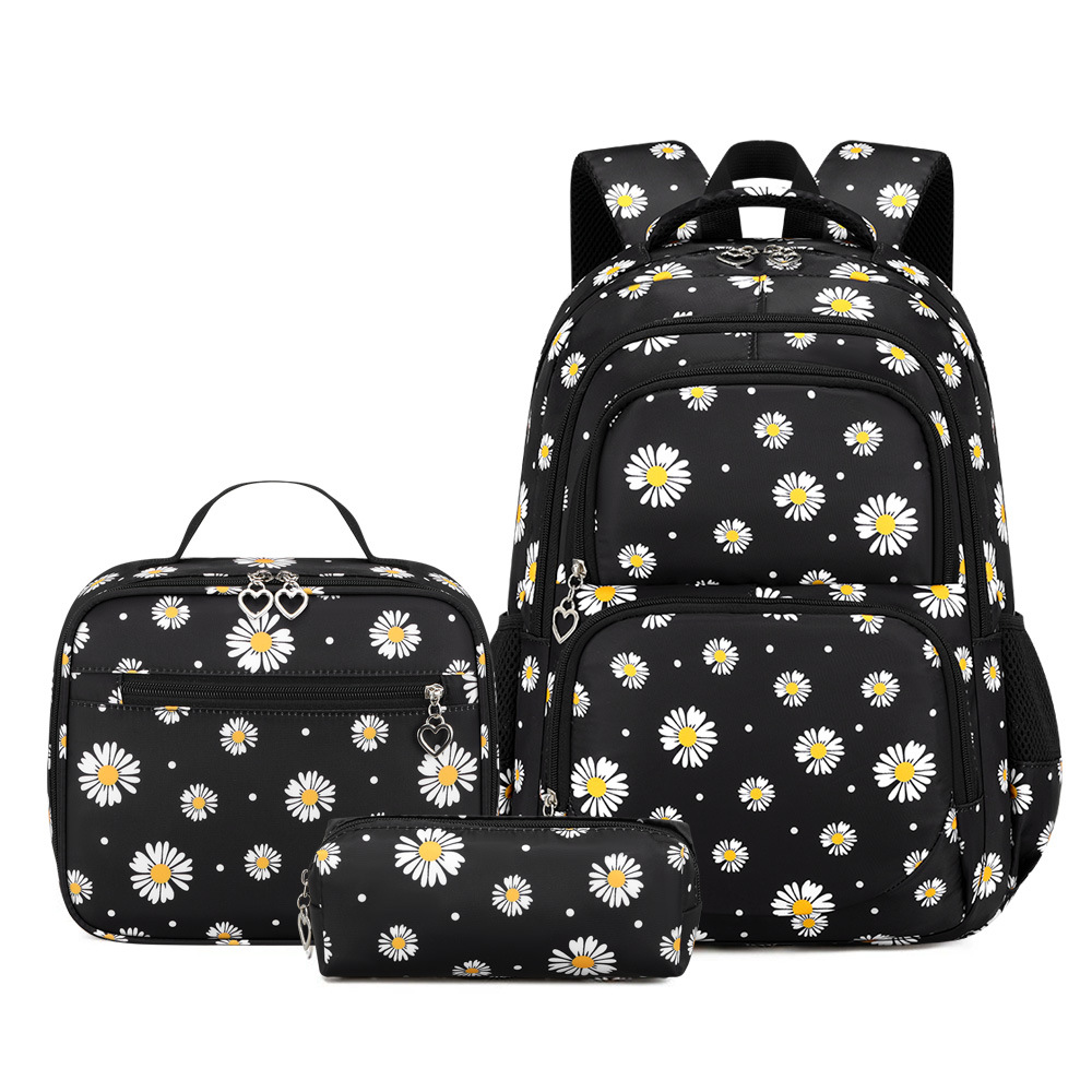 Juego de mochila escolar con estampado de margaritas, con lonchera, estuche de lápices, 3 piezas para adolescentes, niñas, niños, primaria, secundaria y escuela primaria, resistente al agua