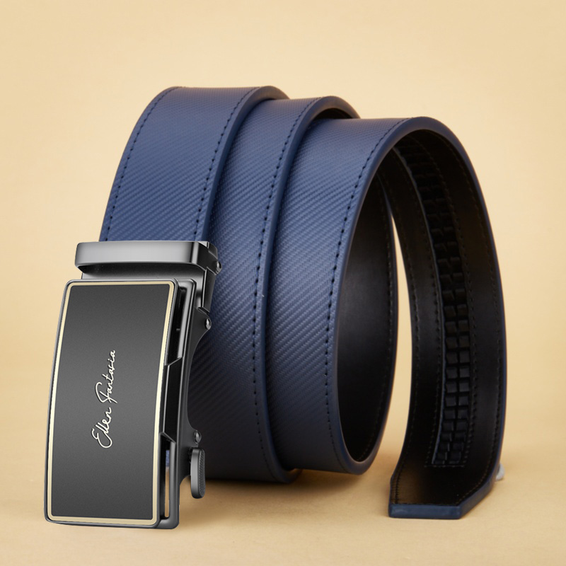 TK Cinturón Para Hombres Azul Con Rayas Cierre Automático Moda Cinturones De Cuero Genuino Diseñador Para Jeans