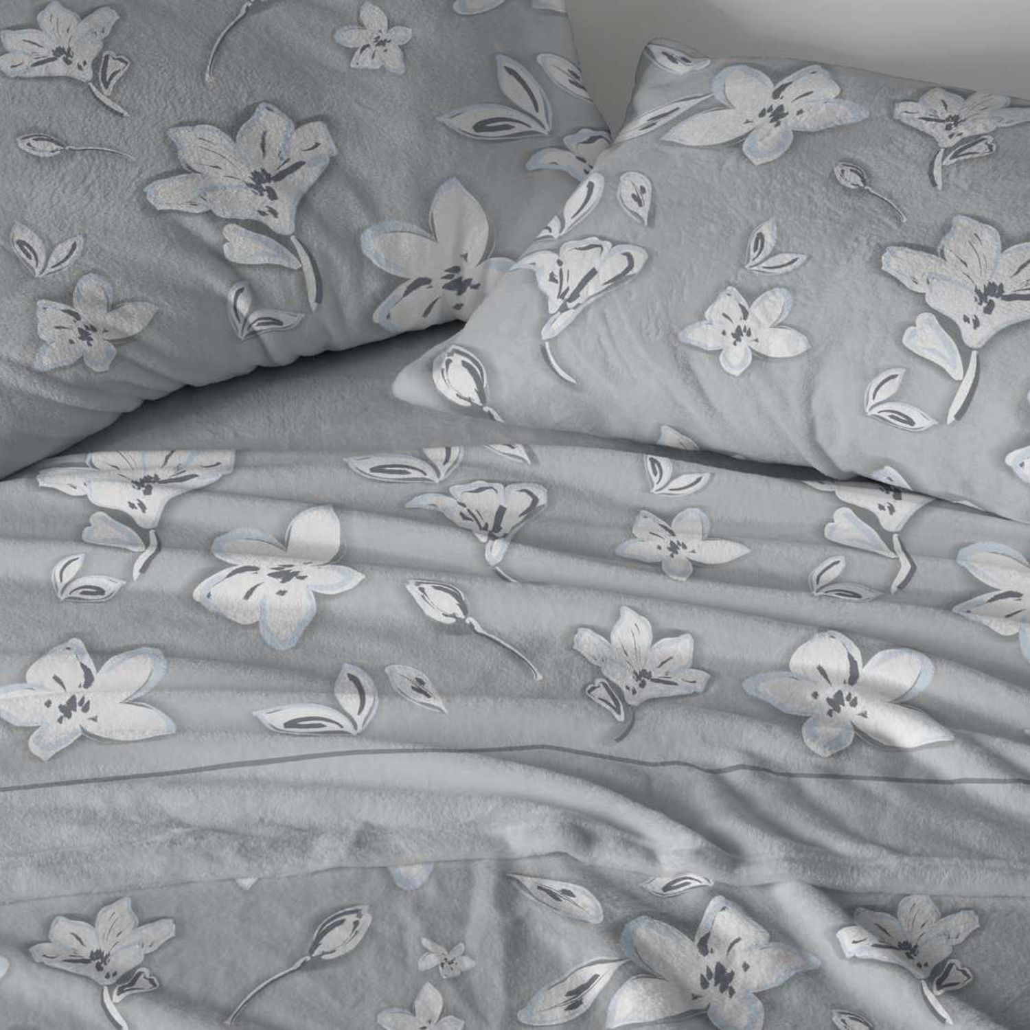 Juego Sábanas BURRITO BLANCO Tejido Coralina Diseño Flores Sombreadas Azul - Tacto Suave, Cálido y Ligero - Cama 90-200cm