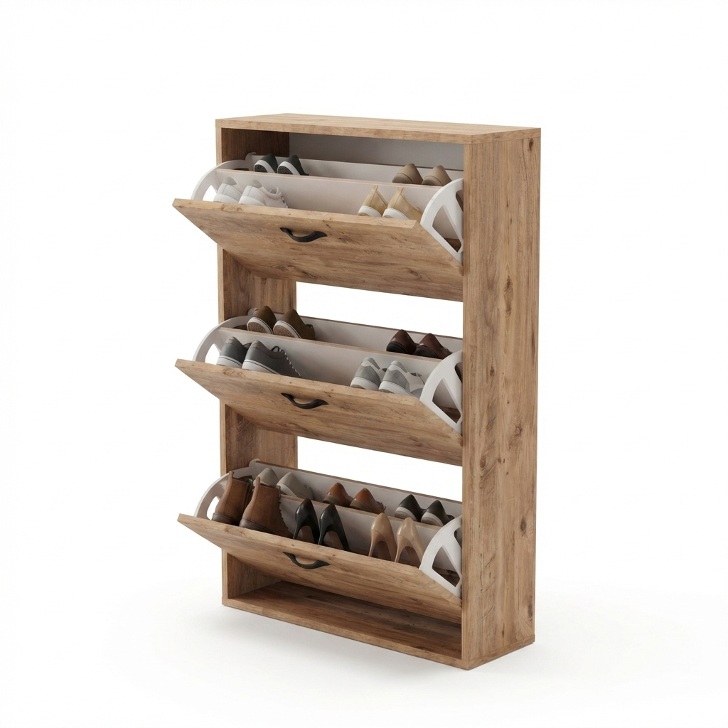 Zapatero Estrecho 3 Puertas Abatibles CASA basics | Mueble Zapatero 6 Compartimentos | Organizador de Zapatos Moderno 74x24x111 cm | Armario Recibidor Pasillo Dormitorio