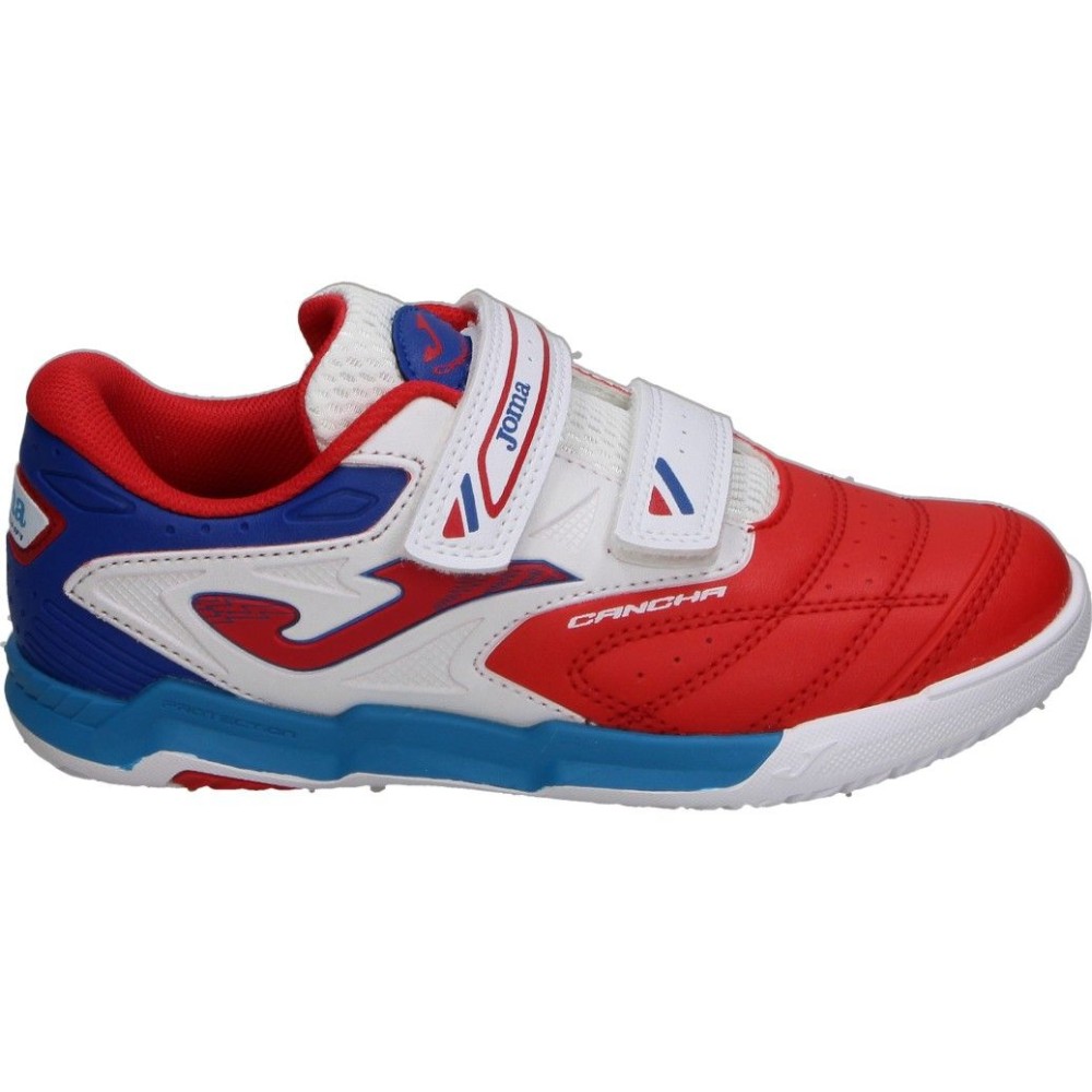 JOMA | Zapatillas de Fútbol Sala Joma Cancha para Niño – Deportivas Fútbol Sala Rojas con Detalles en Azul y Blanco – Zapatilla Sala con Velcro – Transpirables – Cómodas – Indoor – Modelo CAJS2606INV