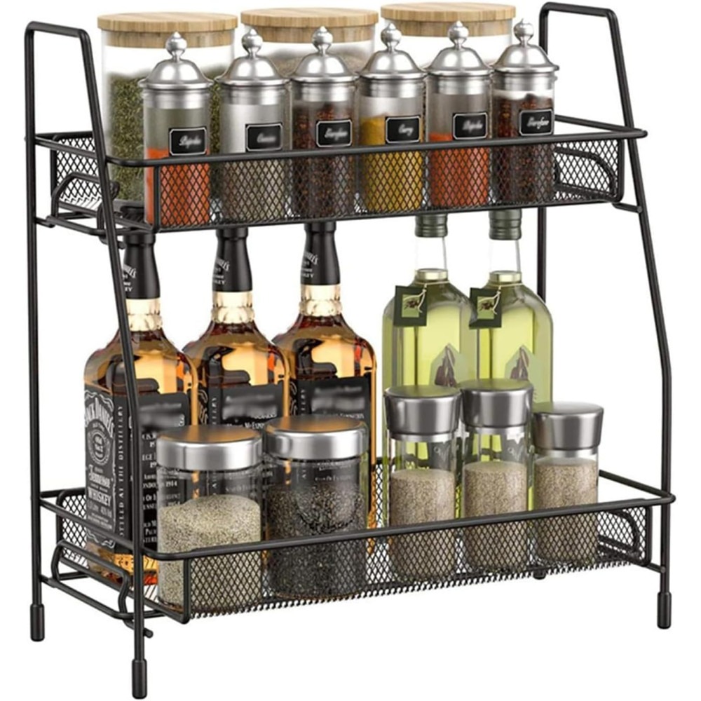 Especiero organizador de especias condimentos, soporte para tarros de hierro de 2 niveles, estante para encimera coshano