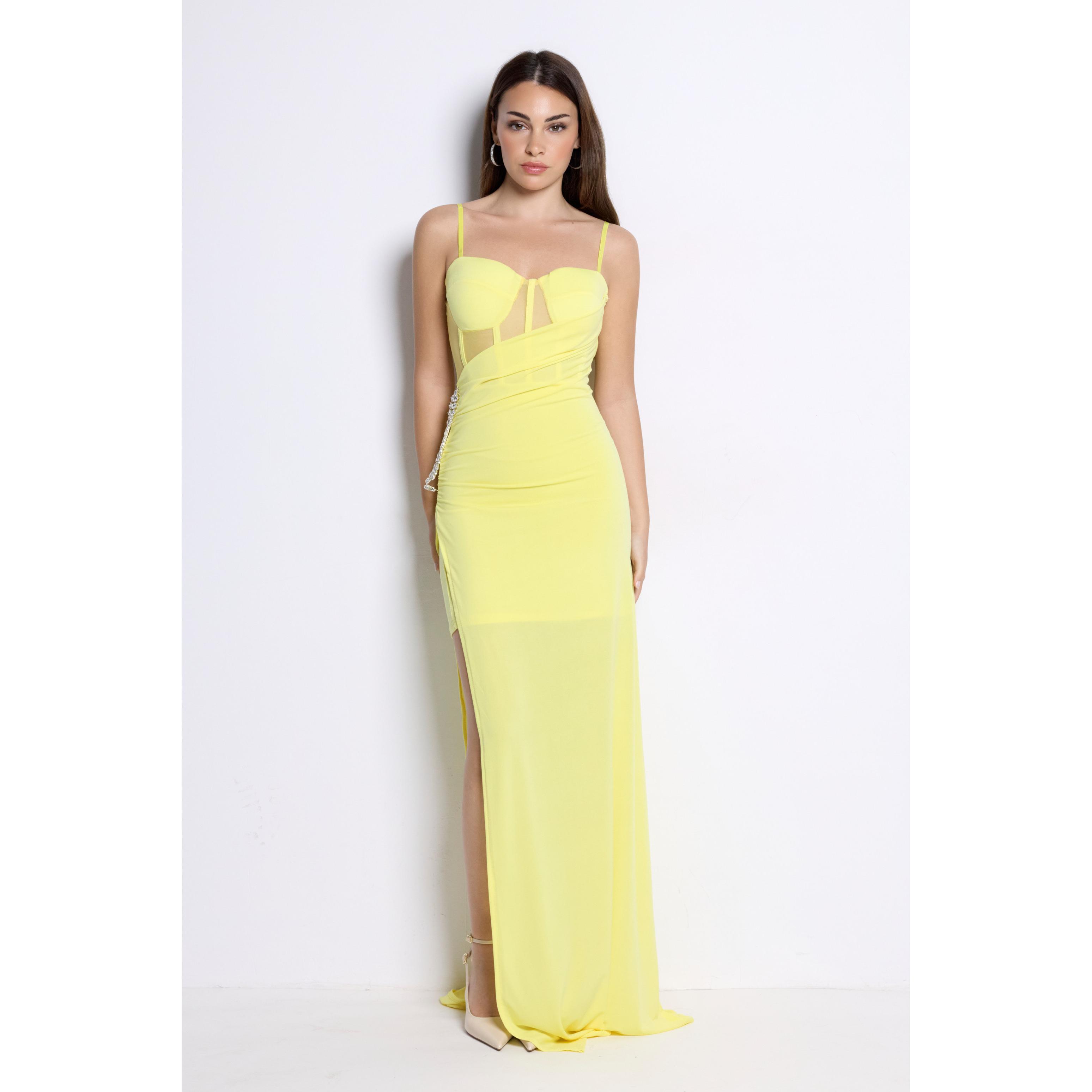 Vestido largo de fiesta en tejido crep con pedrería | Elegancia y amplia gama de colores. Descubre nuestro vestido largo en tejido crep con detalle joya, abertura lateral y diseño sofisticado. Disponible en una amplia gama de colores. Ideal para Eventos