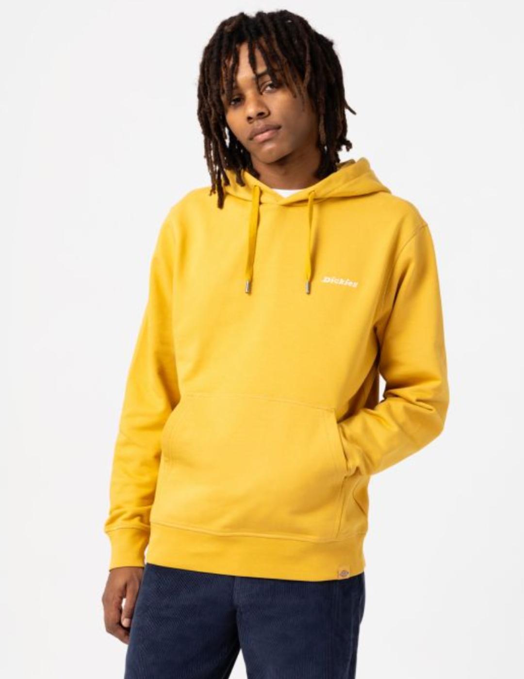 Dickies Sudadera Loretto Amarilla Hombre Logo Bordado Capucha Bolsillo Delantero