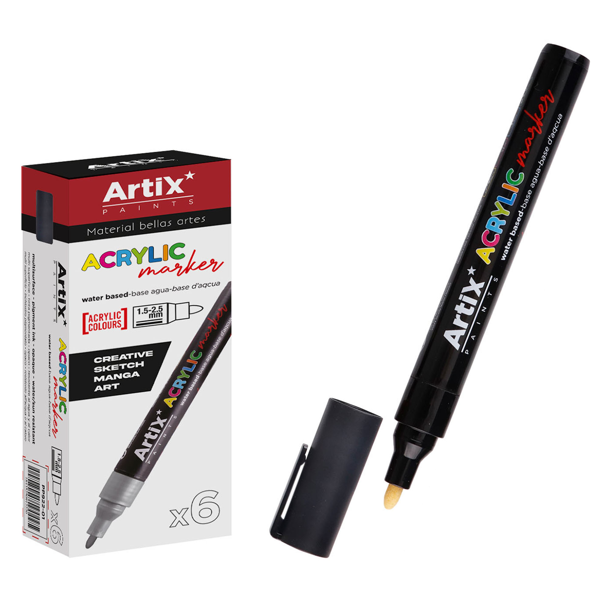 DAM Pack 6 uds ROTULADOR ACRÍLICO NEGRO Color: Negro