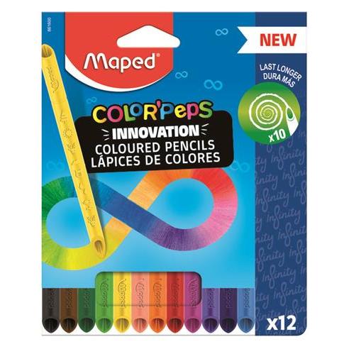 Maped color`peps infinity pack de 12 lapices de colores de larga duracion - hecho totalmente de mina - colores surtidos