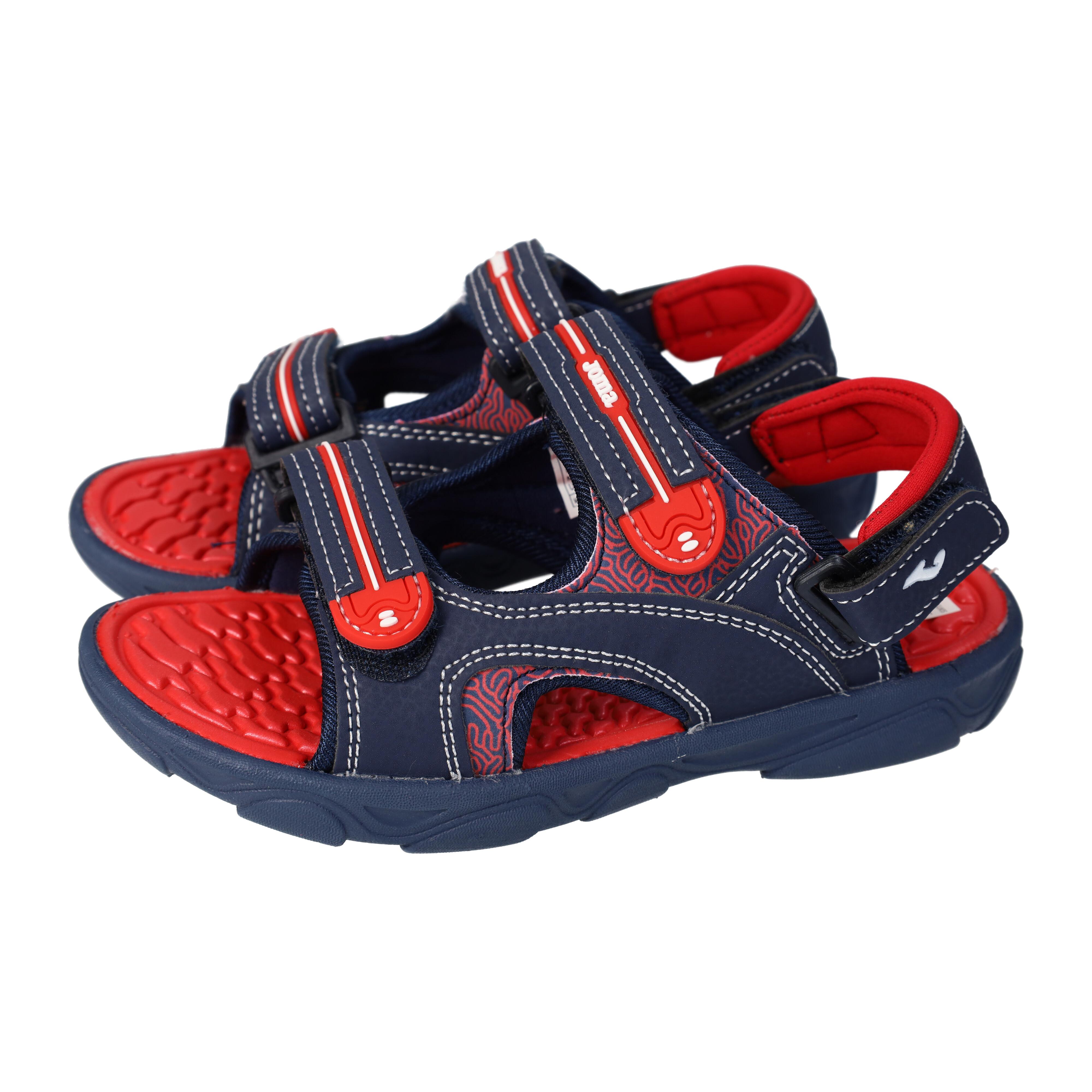 Sandalias marca JOMA para niño en color marino-rojo. Chanclas de agua para niños con cinta textil adhesiva , sandalias Joma para llevar a la piscina y playa, piso de goma antideslizante