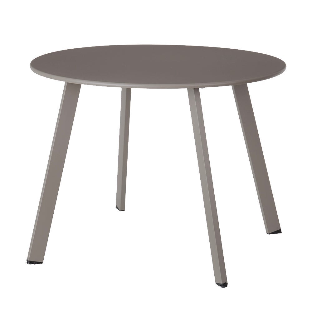 Mesa Auxiliar Redonda Marzia Taupe, diámetro 50 x 45 cm De Acero con pintura Anticorrosión para Exterior. Perfecta también para interiores. Soporta hasta 30 kg. Requiere montaje MONTY