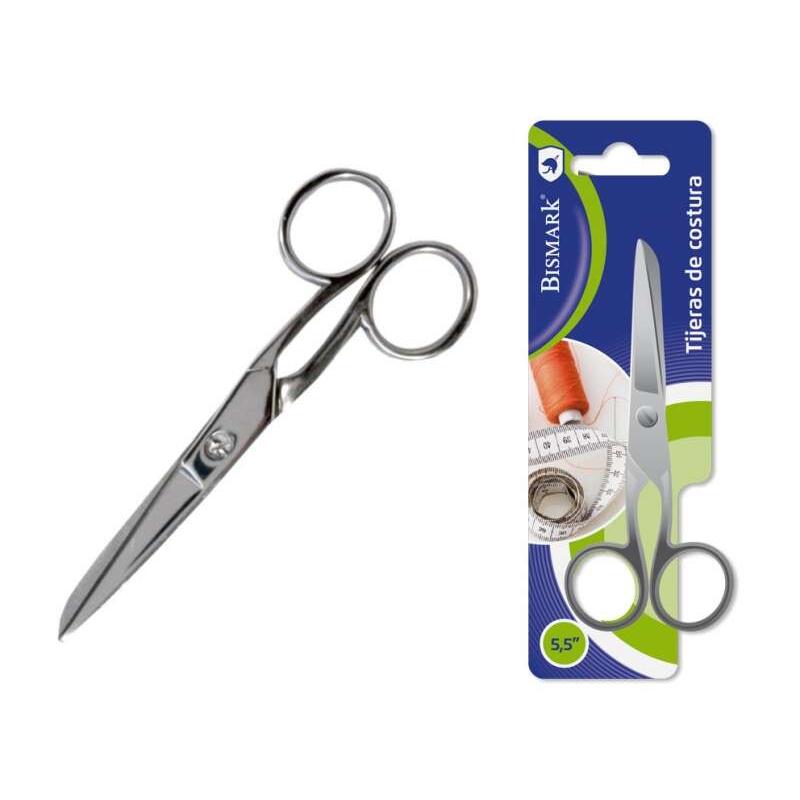 Bismark tijera de costura en acero inoxidable 14cm - fijacion por tornillo - presion constante entre hojas - presentacion en blister - color plata