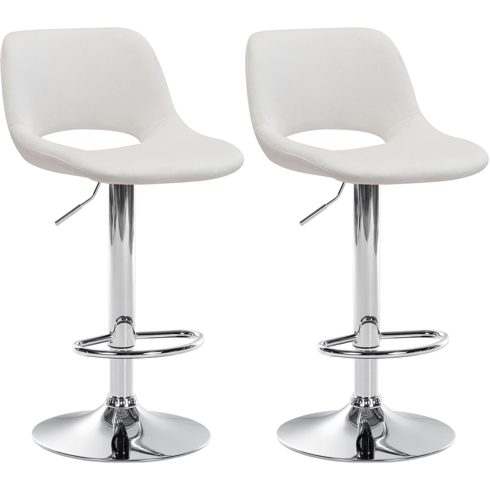 Set de 2 Taburetes de bar Camden en terciopelo Crema,Metal cromado
