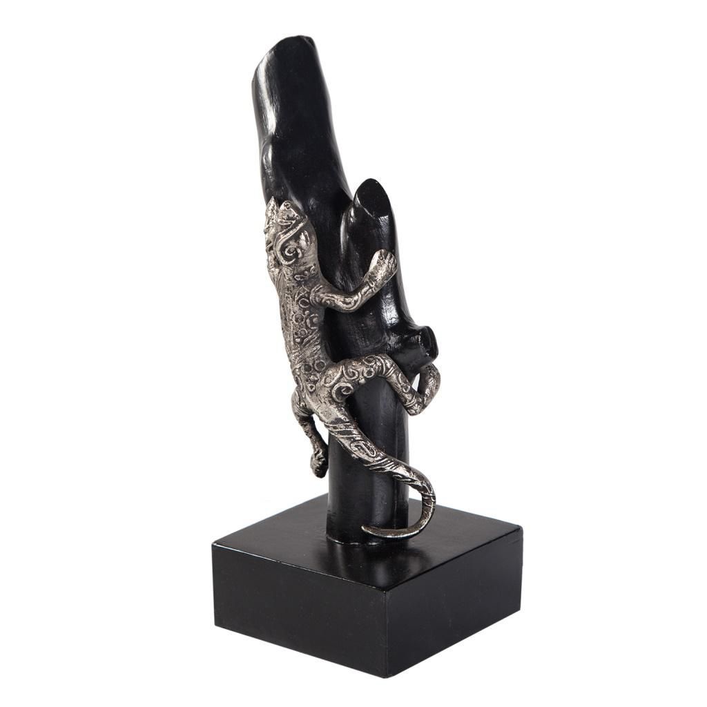 Figura Lagarto Madera, Alum. Soporte  Mango De Madera Y Metal Negro Y Plata 17,5x13x32,5cm, El mejor complemento para tu hogar