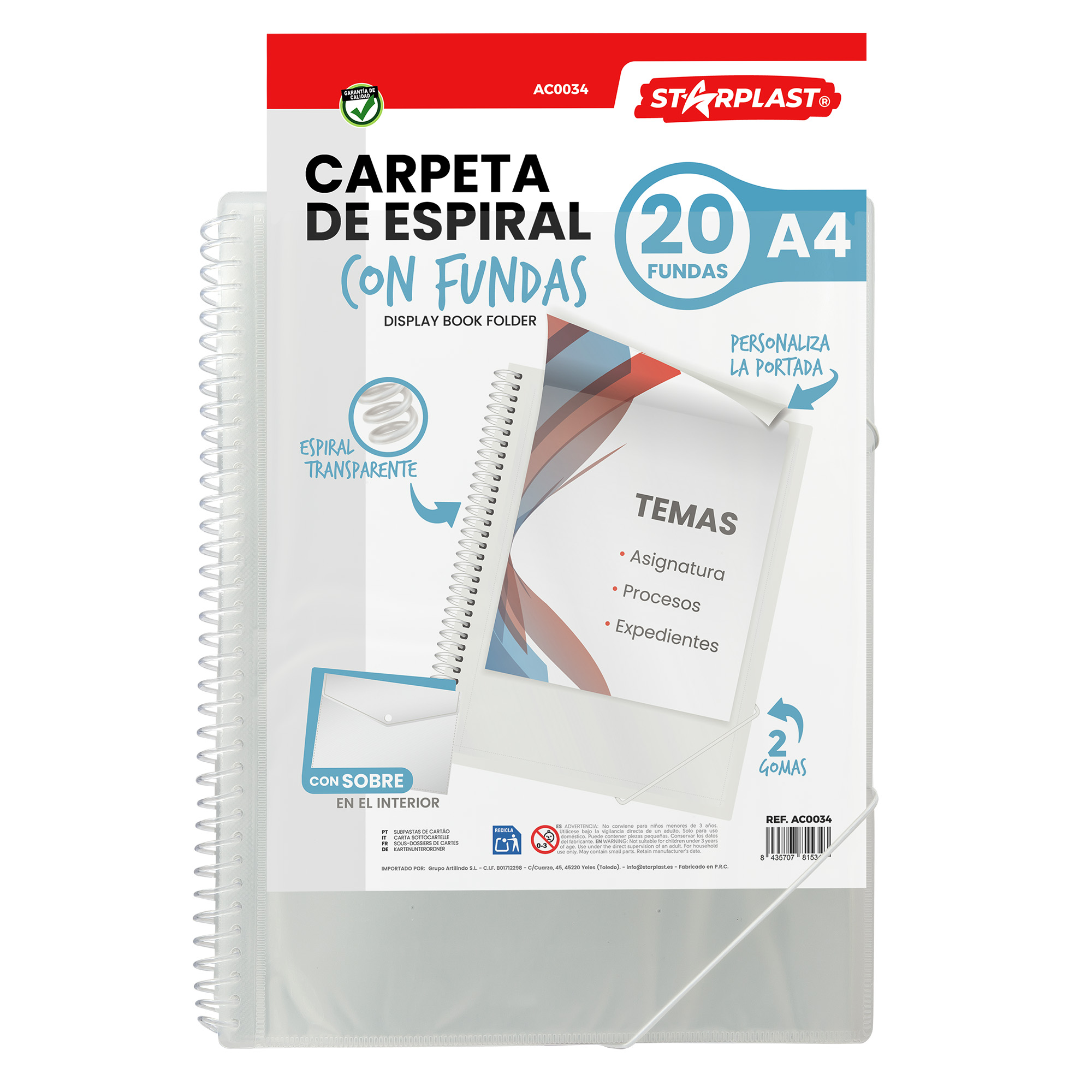 Carpeta A4 Fundas Transparente 20 30 y 40 Fundas Cierre 2 Gomas y Sobre Interior Starplast