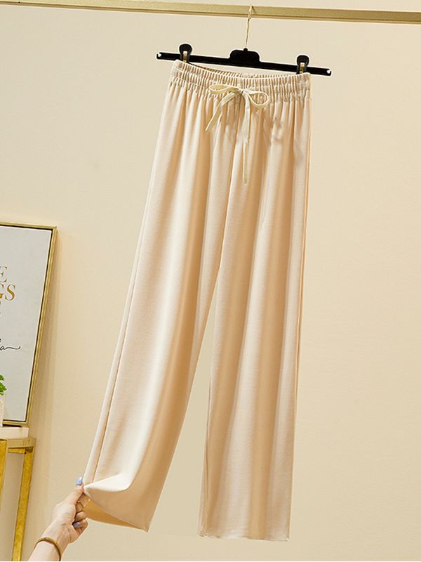 TK Pantalones De Verano Para Mujer Sueltos Y Cómodos De Seda Fría De Talla Alta Pierna Ancha Color Negro Gris Caqui Largo Al Tobillo