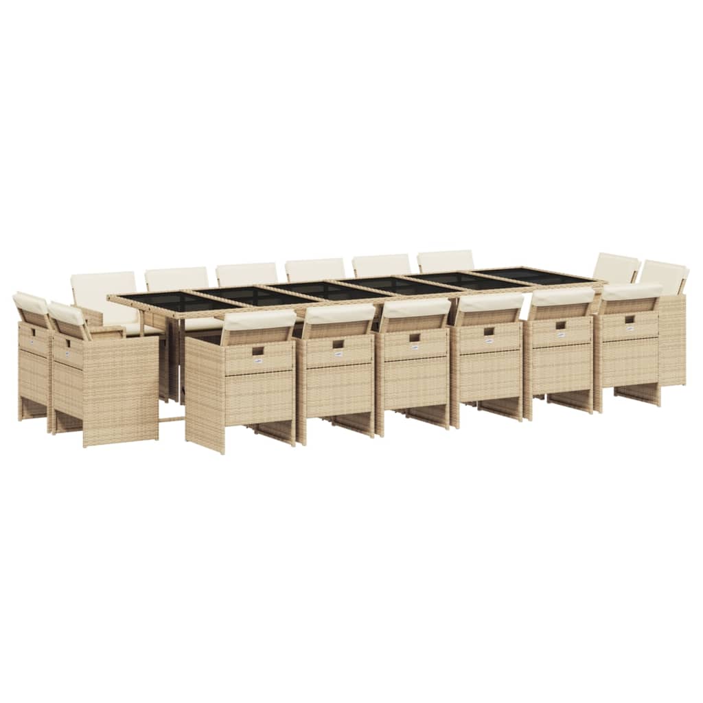vidaXL Set comedor de jardín 17 pzas con cojines ratán sintético beige