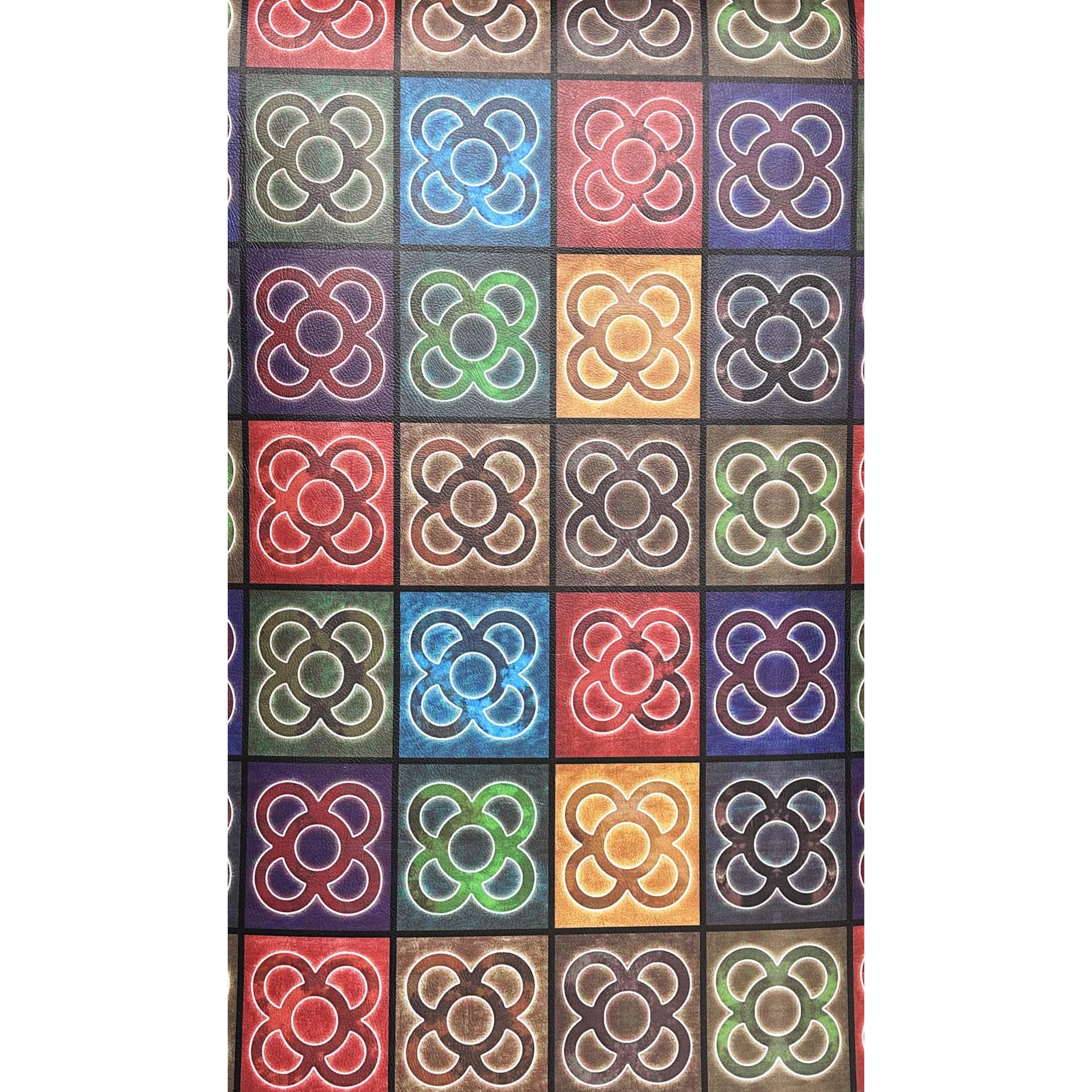 Alfombra vinílica antideslizante pasillera con base de goma, diseño geométrico tipo baldosa hidráulica multicolor, resistente y fácil de limpiar, ideal para cocina, pasillo o entrada