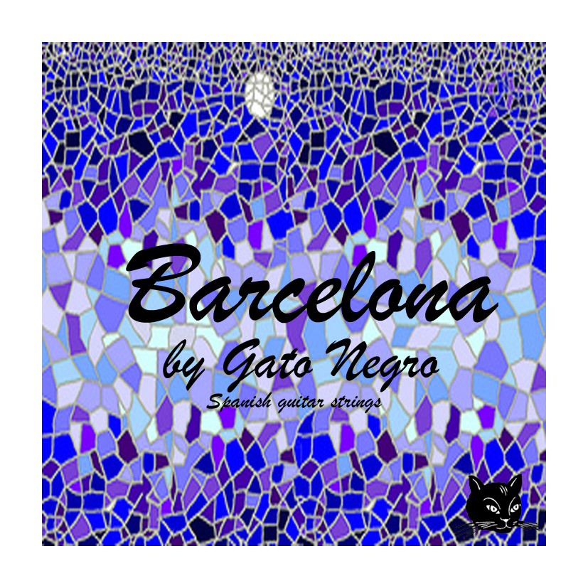 Juego de cuerdas para guitarra clásica y Española Gato Negro Barcelona. Fabricadas en nylon y multifilamento de nylon entorchado de cobre plateado de alta calidad en España desde 1868. Tensión media.