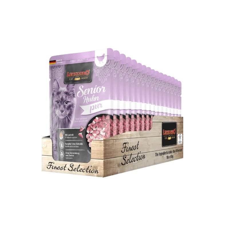 Leonardo Finest Selection - Comida húmeda premium para gatos - Pack de 16 bolsas x 85gr - ¡Delicioso alimento para consentir a tu gato! Alimento Húmedo Gourmet para Gatos Exigentes