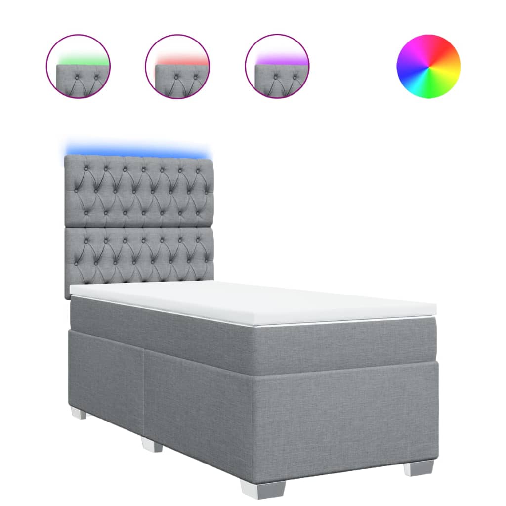 vidaXL Cama box spring con colchón tela gris claro 90x200 cm