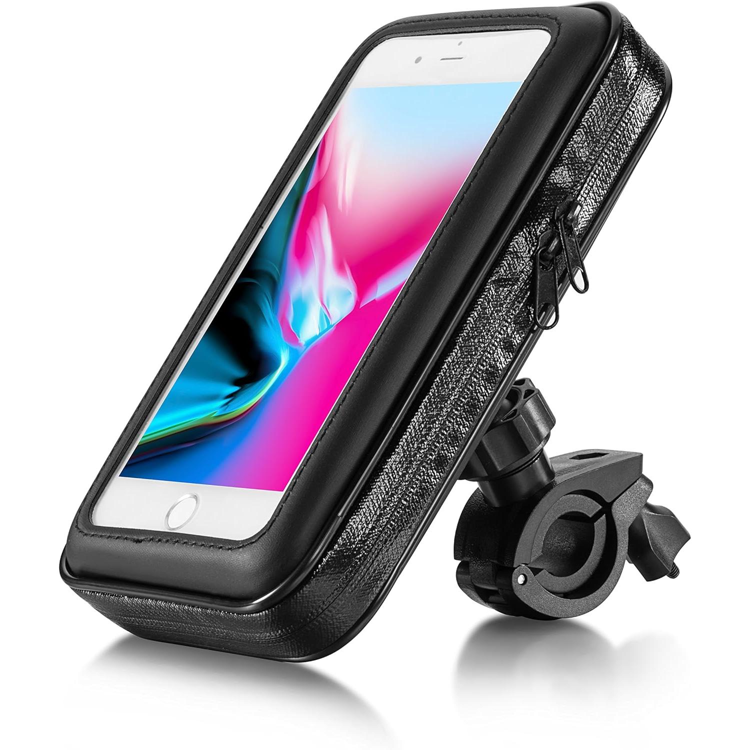 TEMCO Soporte Movil para Bici con Funda Impermeable, Soporte para teléfono a prueba de agua, bolsa de teléfono para bicicletas de ejercicio, soporte para teléfono y navegación, soporte móvil para manubrio de bicicleta, soporte para teléfono móvil