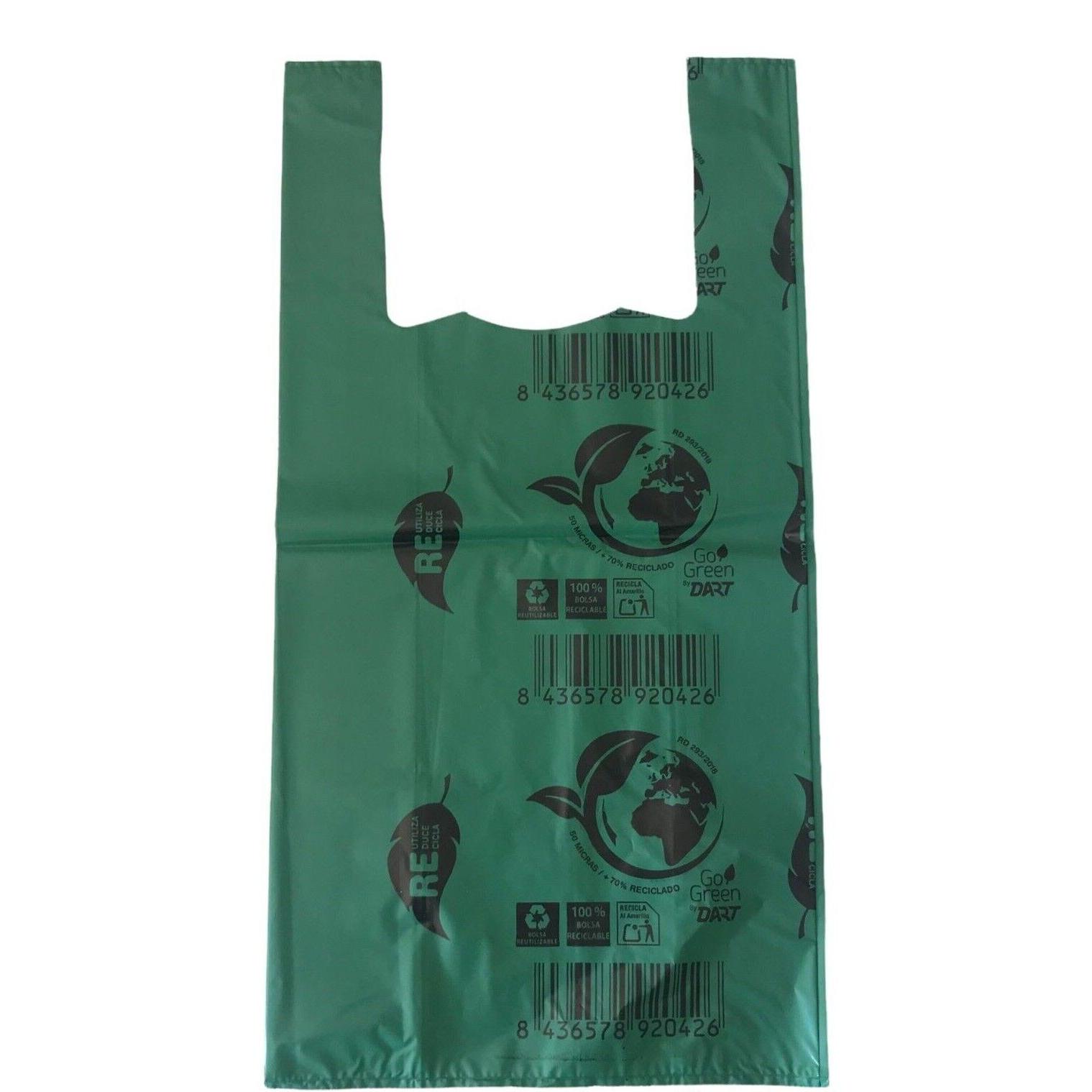 1 KG DE BOLSAS DE ASA VERDES DE PLÁSTICO 70% RECICLADAS. 42X53 CM Envió 24Horas