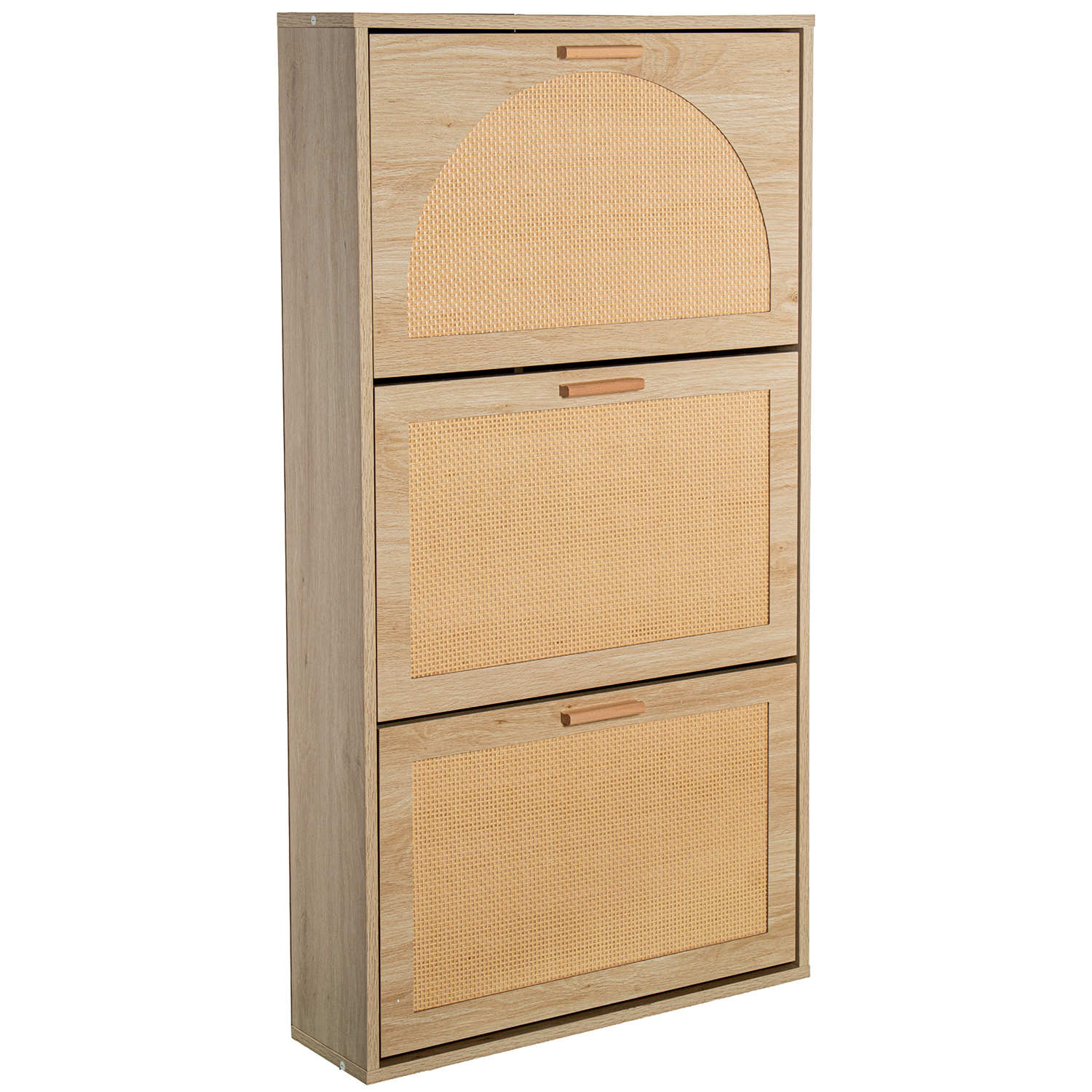 Zapatero madera, ratán natural con 3 cajones, medidas 60x17x115 cm Fijalo