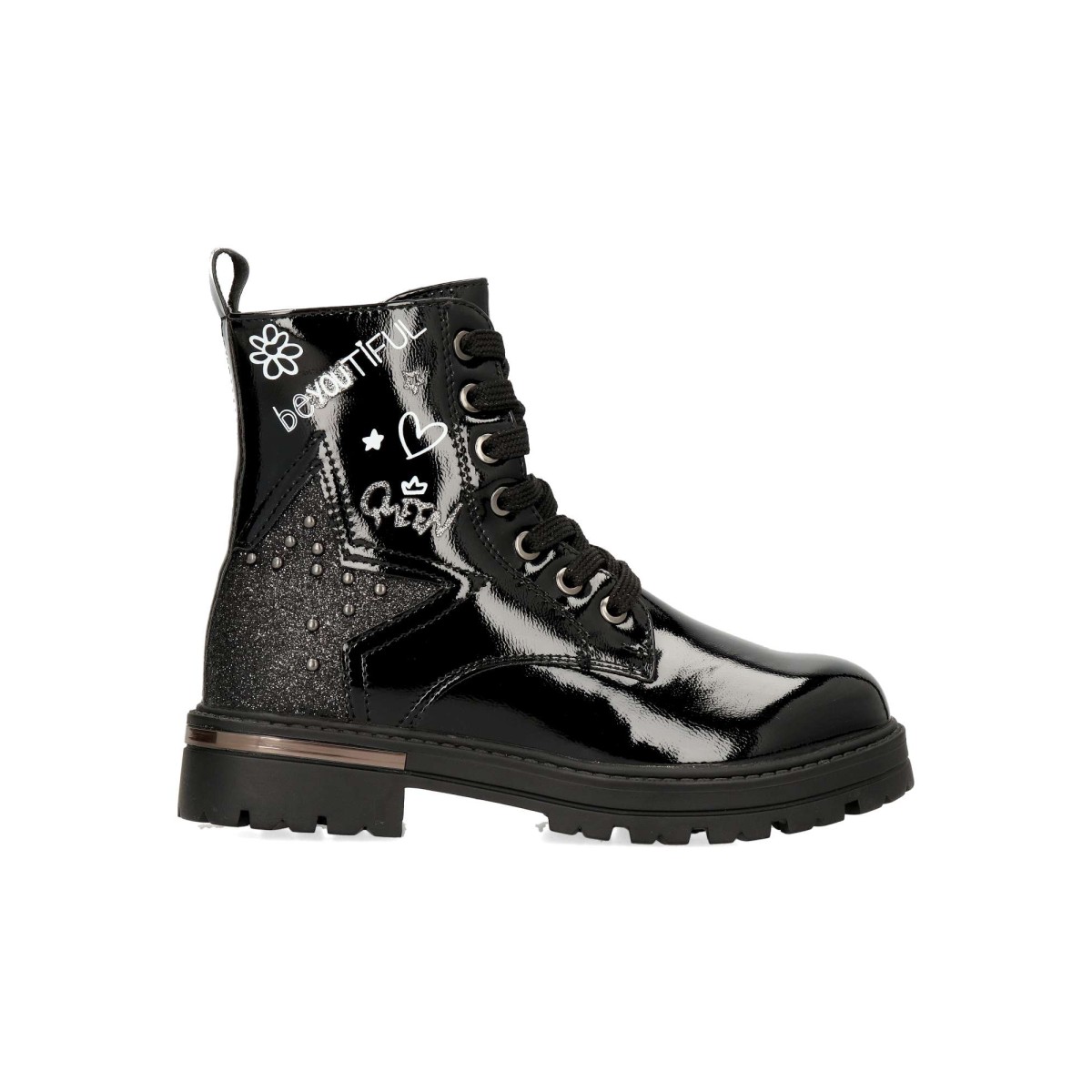 Peke's by Vanessa - Botas militares para niña con cierre lateral y cordones, material sintético y suela de goma dentada, forro interior de pelo sintético suave