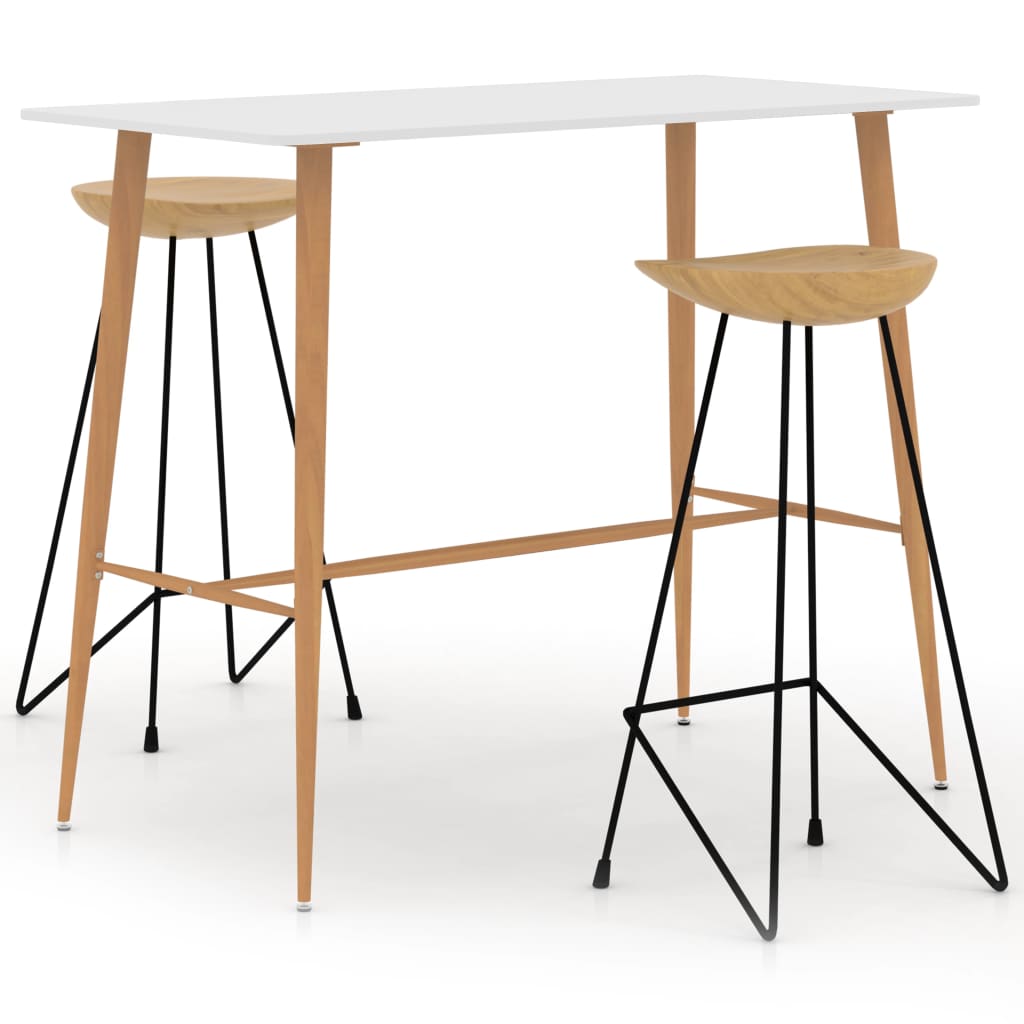 vidaXL Juego de mesa alta y taburetes de bar de 3 piezas blanco
