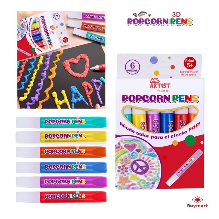 ROYMART SET 6 ROTULADORES POPCORN 3D VUELTA AL COLE 24 13x8x1 Cms.