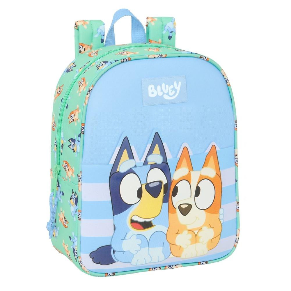 Mochila Infantil Safta Bluey Sisters 27 cm con Compartimento Principal y Sistema Adaptable a Carro para Guardería