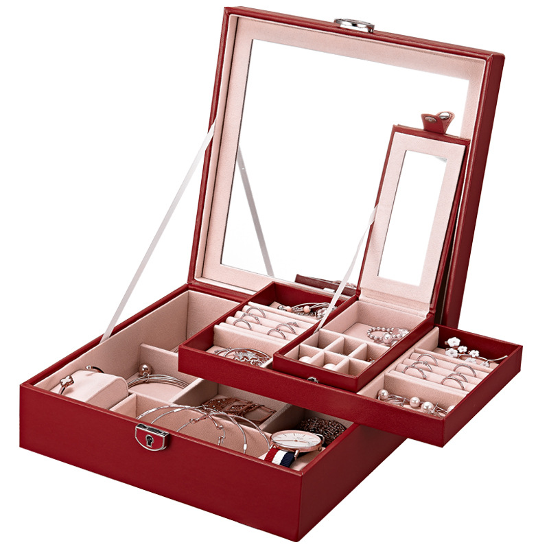 CA Caja de joyería con cerradura reloj collar pulsera caja de almacenamiento