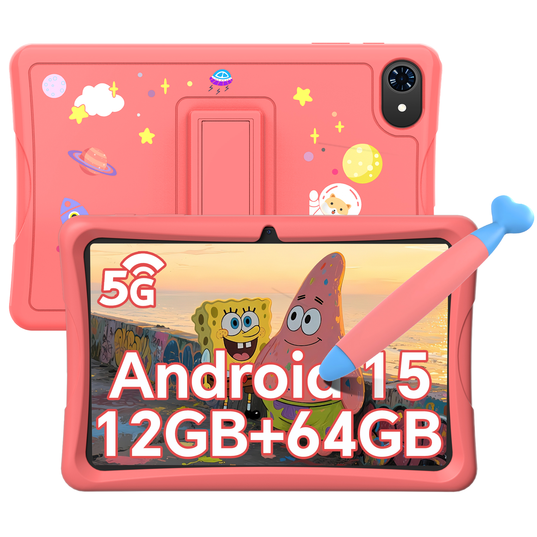 Kids Tablet 10'' Android 15, 4GB RAM+8GB Expandable, 64GB ROM, 5G WiFi, Widevine L1, 5000mAh Kids Tablet PC, K10