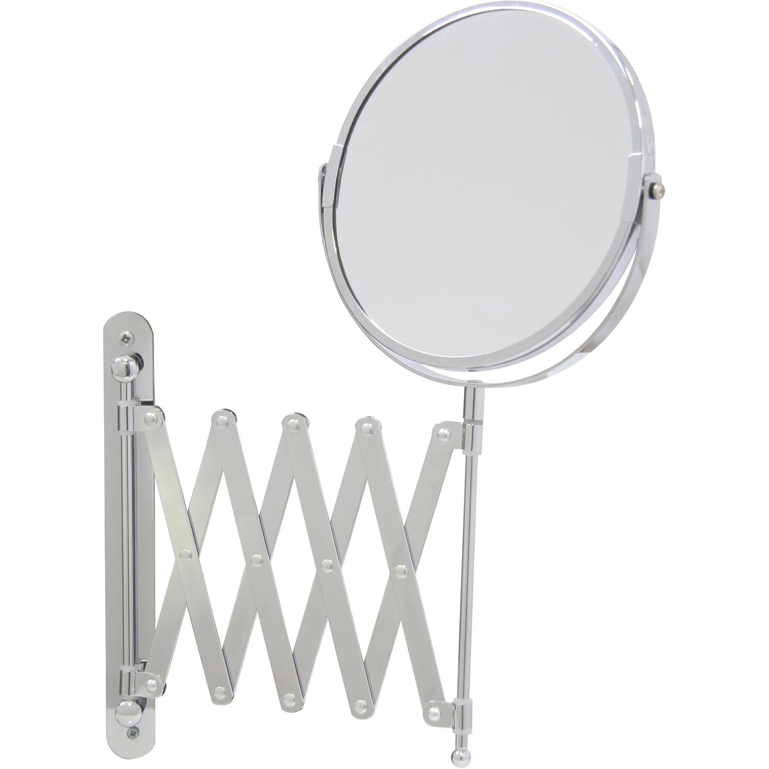 Espejo de baño de pared con aumento cromado redondo, 3 aumentos, extensible