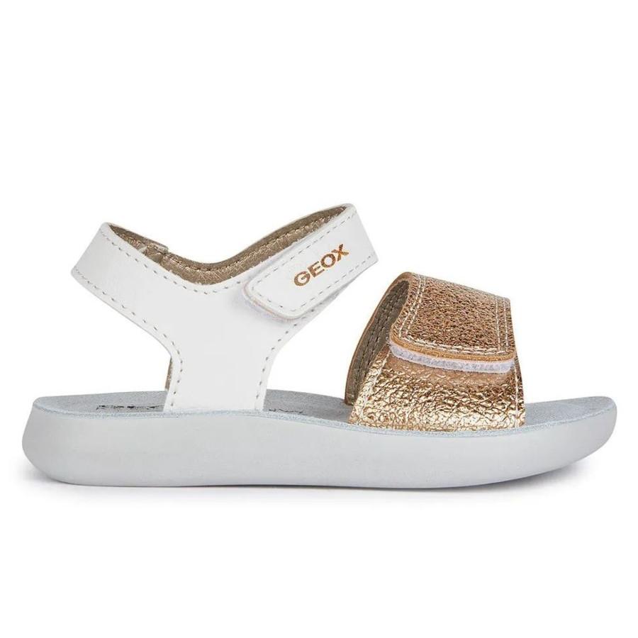 Sandalias niña Geox respira modelo Lightfloppy color blanc0 y oro con cierre de doble tira adherente para un perfecto ajuste plantilla de piel con tecnologia Geox respira muy comodas y flexibles y trending este verano